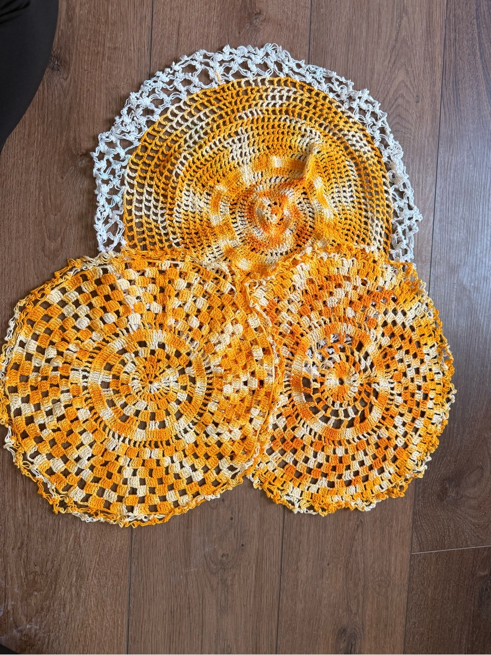 Crochet Doilies in Yellow & White- Set of 3